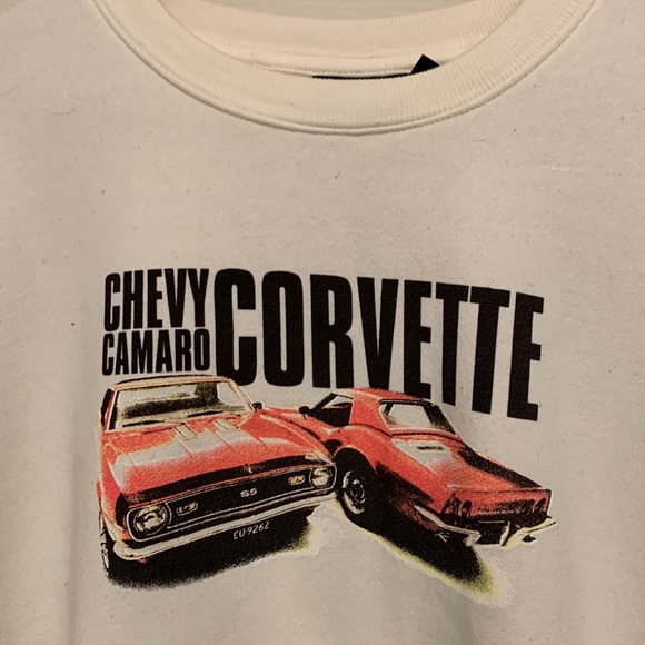Chevy Camaro Corvette Mens White Sweater Crewneck - Picture 5 of 14